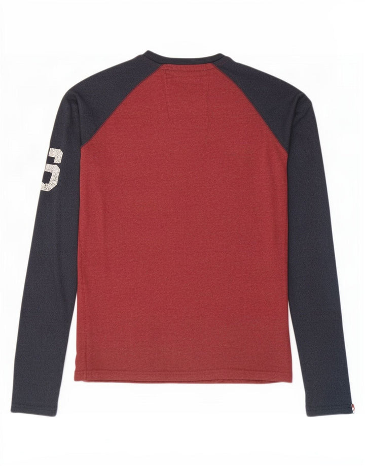 Superdry Hombre Top gráfico de manga larga de algodón color block en rojo medio