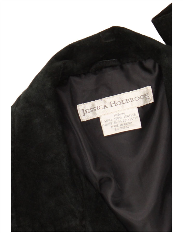 Vintage mujer ante 3 botones Blazer chaqueta cuero negro medio