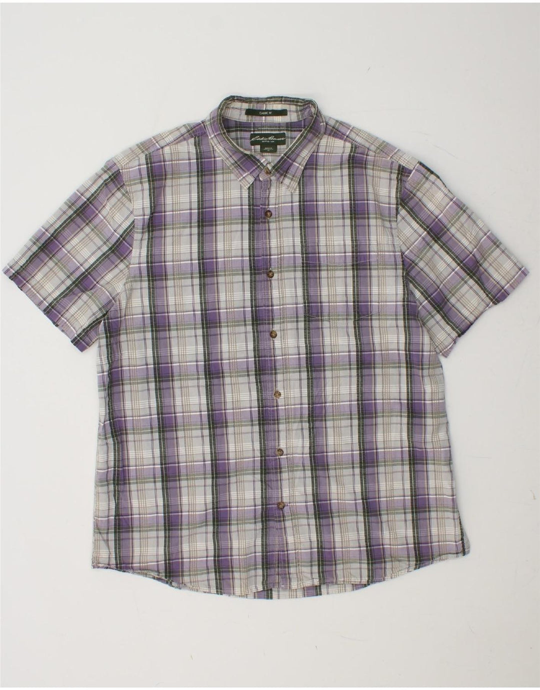 EDDIE BAUER Camisa de manga corta de corte clásico para hombre XL Cuadros morados