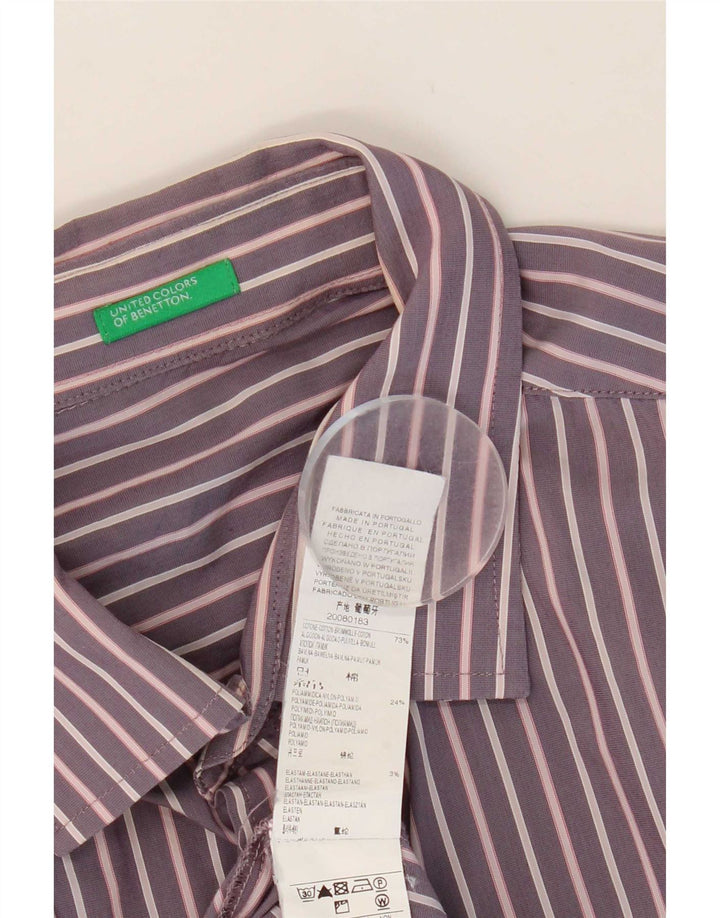 Camisa Benetton Hombre XL Algodón Rayas Morado