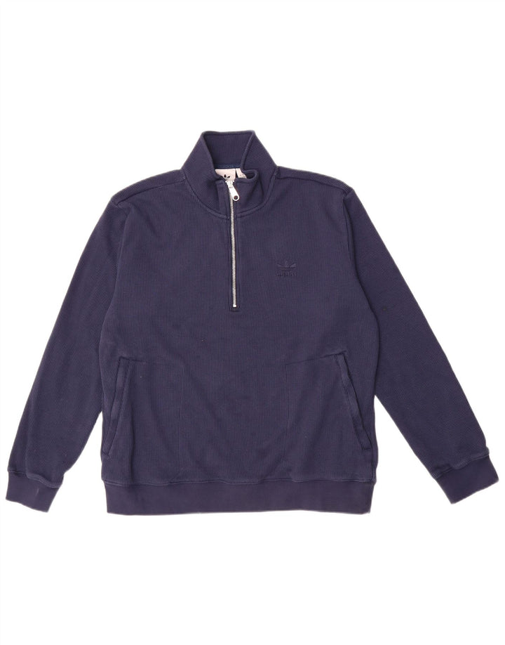 ADIDAS Mens Zip Neck Sweatshirt Jumper Large Navy Blue Polyester