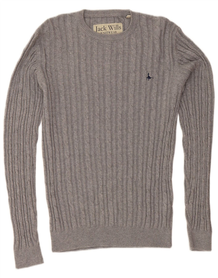 JACK WILLS Jersey de cuello redondo para hombre pequeño de algodón gris