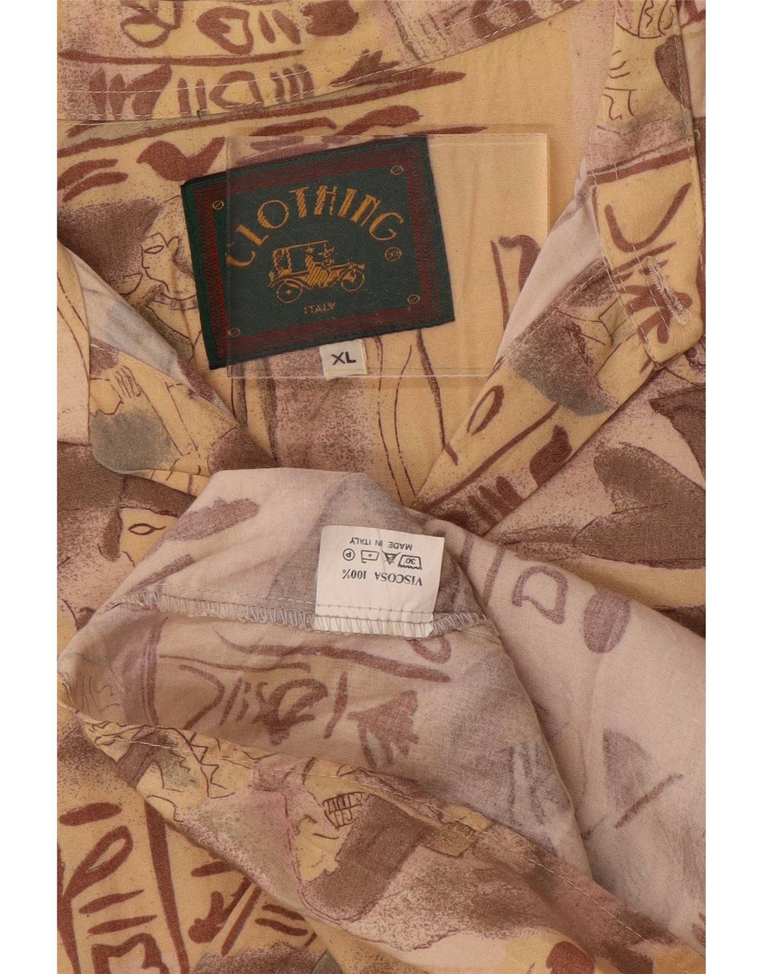 Camisa gráfica vintage para hombre XL Viscosa beige