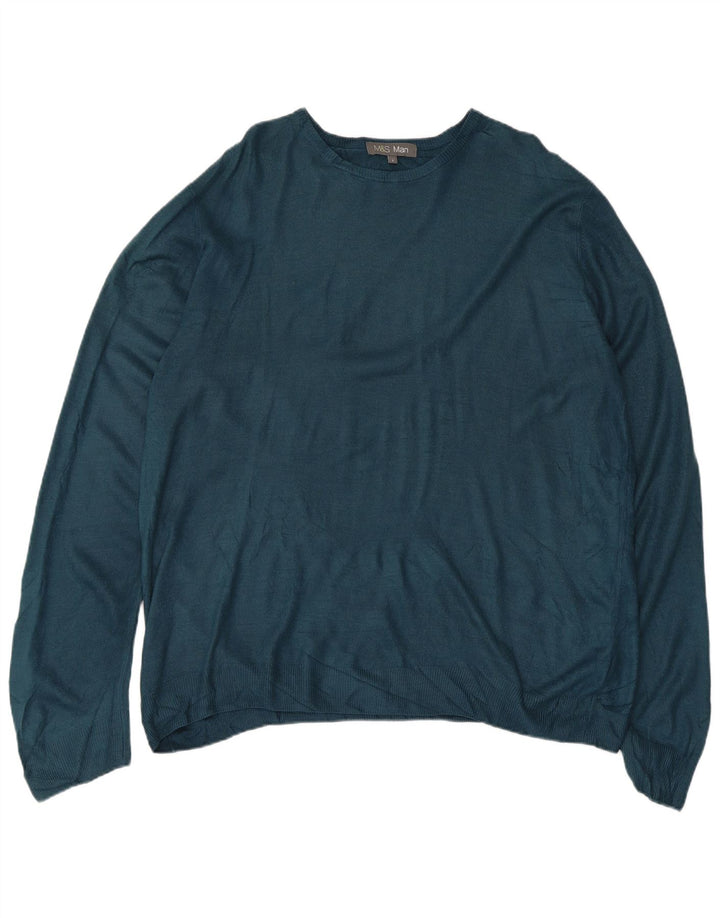 Marks & Spencer Jersey con cuello barco para hombre, talla grande, verde