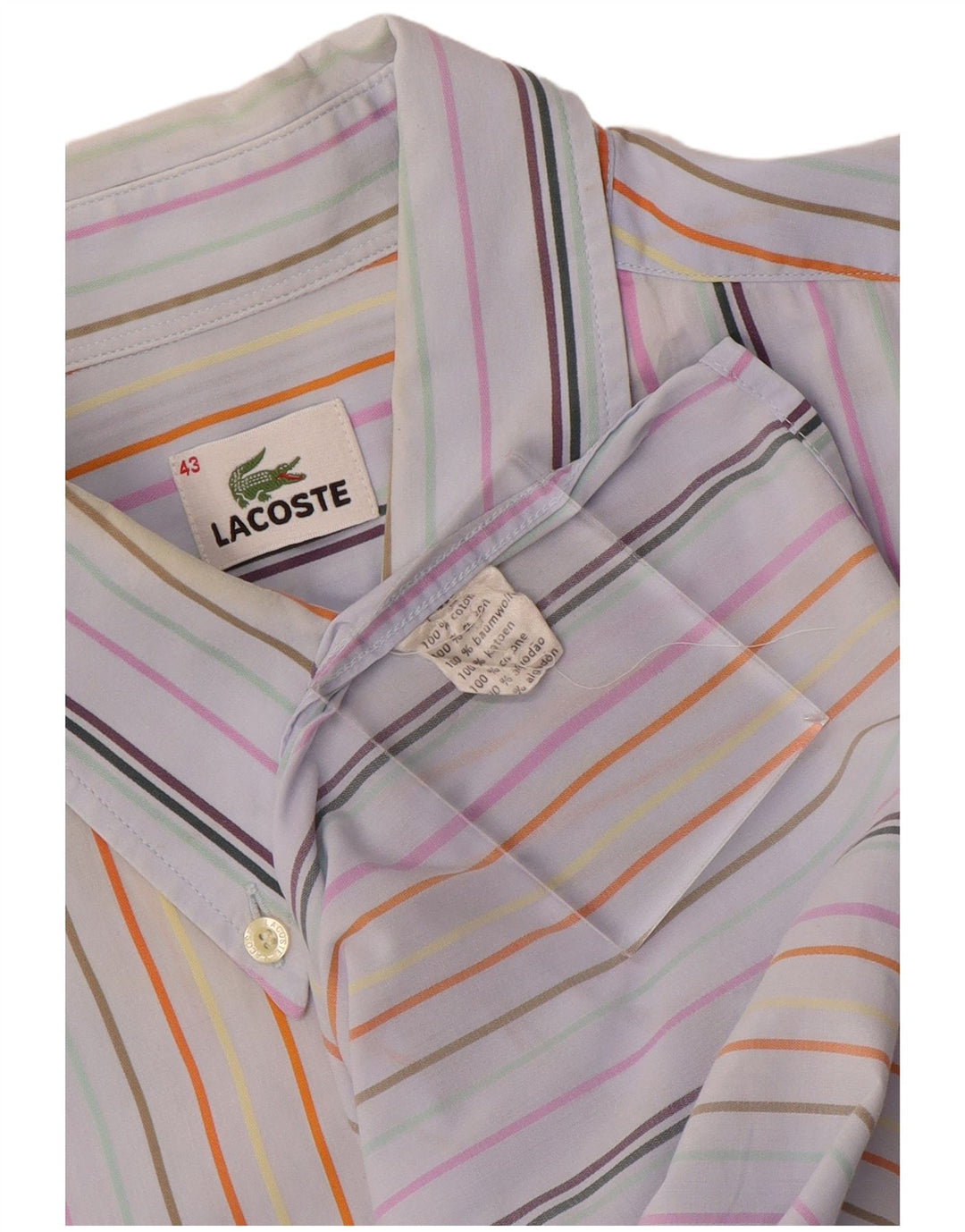 LACOSTE Camisa de manga corta para hombre Talla 43 Grande Algodón a rayas multicolor