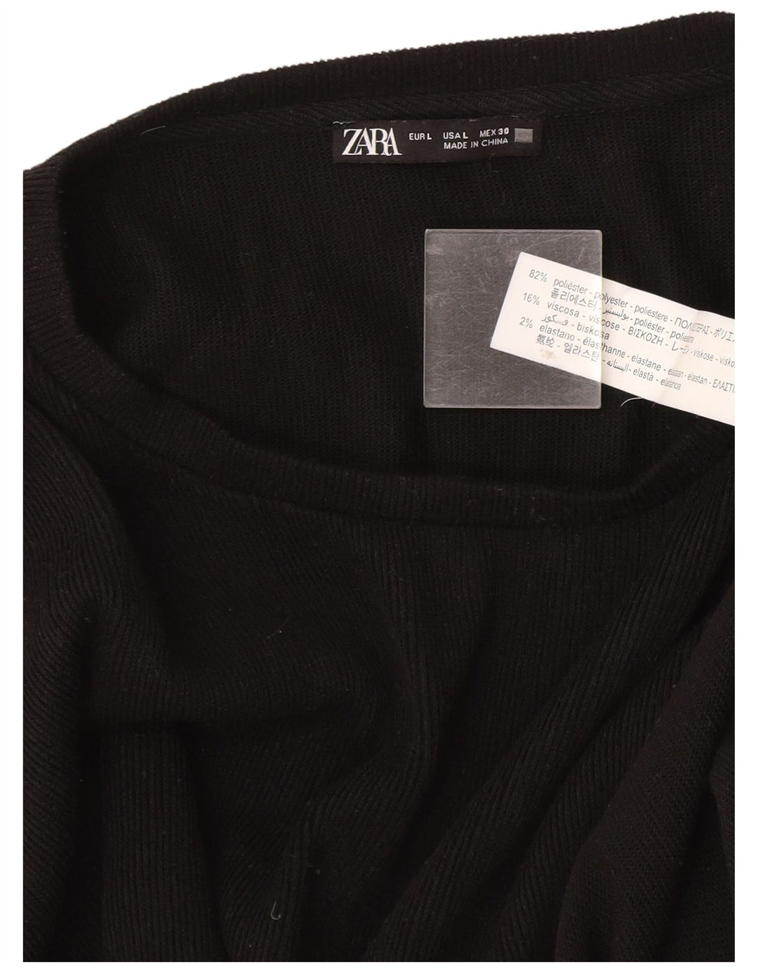Zara - Jersey con cuello barco para mujer, talla 40, talla grande, poliéster negro