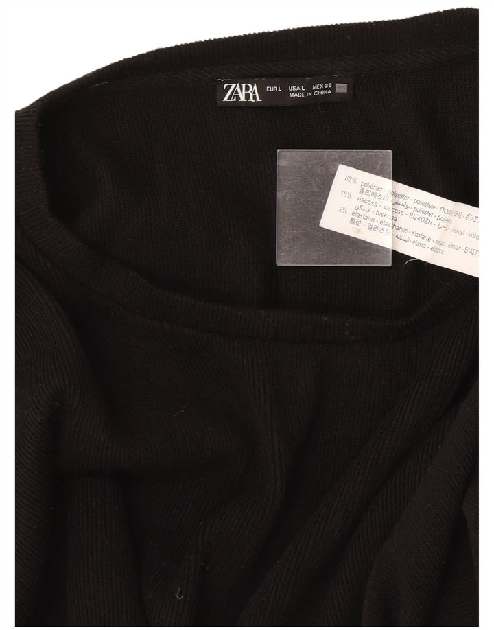 Zara - Jersey con cuello barco para mujer, talla 40, talla grande, poliéster negro