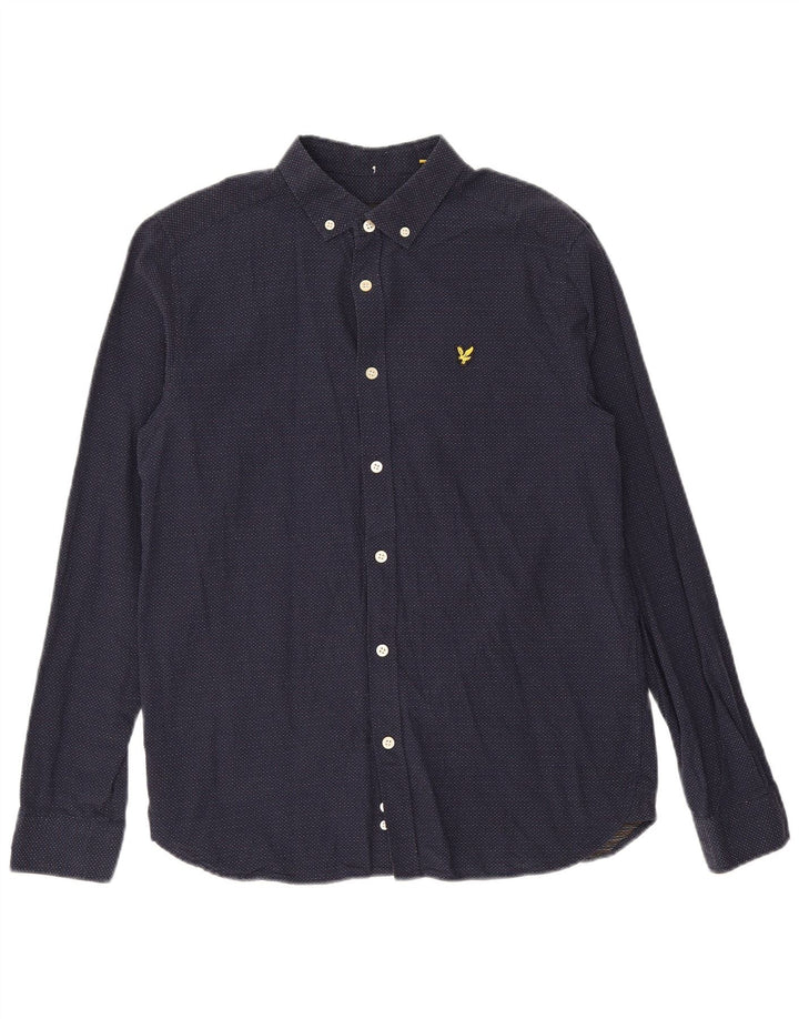 LYLE & SCOTT Camisa para hombre de algodón con lunares azul marino mediano