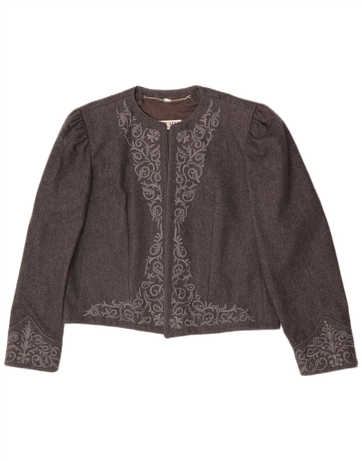 Escada Chaqueta Bolero Abierta para Mujer EU 42 Grande Gris Paisley Lana