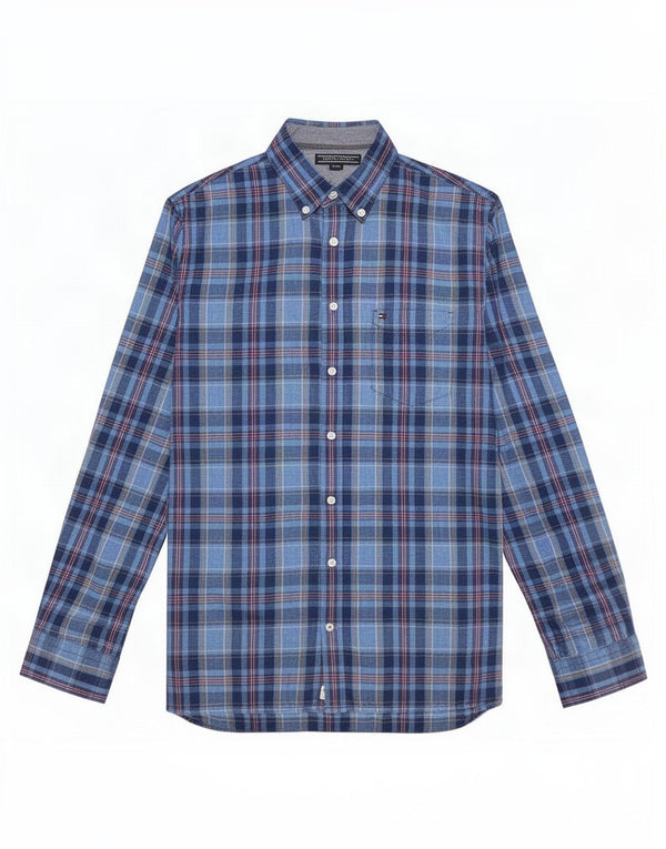 Camisa Tommy Hilfiger New York Fit para hombre de algodón a cuadros azules grandes