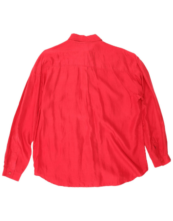Vintage mujer camisa blusa Reino Unido 14 seda roja mediana