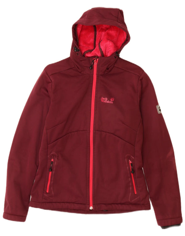Jack Wolfskin Chaqueta cortavientos con capucha para mujer UK 10 Small Borgoña