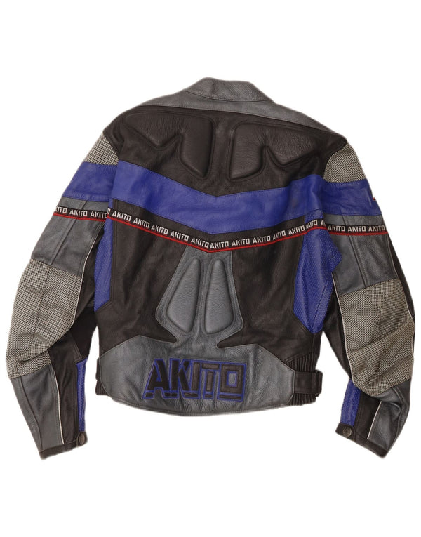 Akito Chaqueta de corredor de cuero con gráfico para mujer UK 40 Medium Black Colourblock