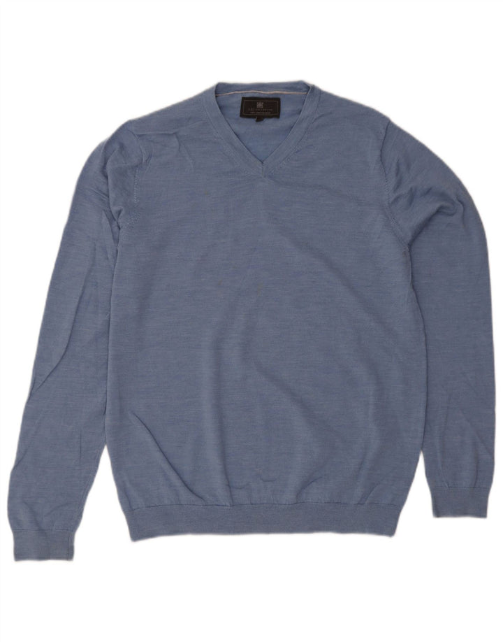 Marks & Spencer Jersey con cuello en V para hombre de lana moteada azul grande