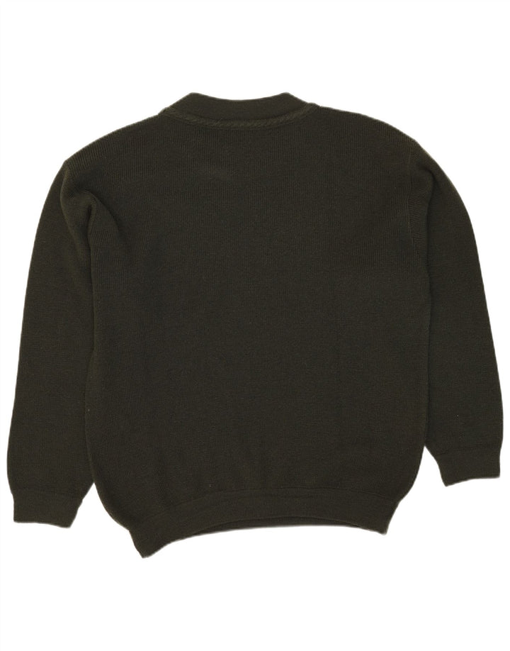 VINTAGE Jersey de cuello redondo para hombre Suéter grande de lana caqui