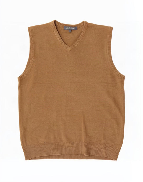 Marks & Spencer Mens Vest Tank Top Medium Beige Acrylic
