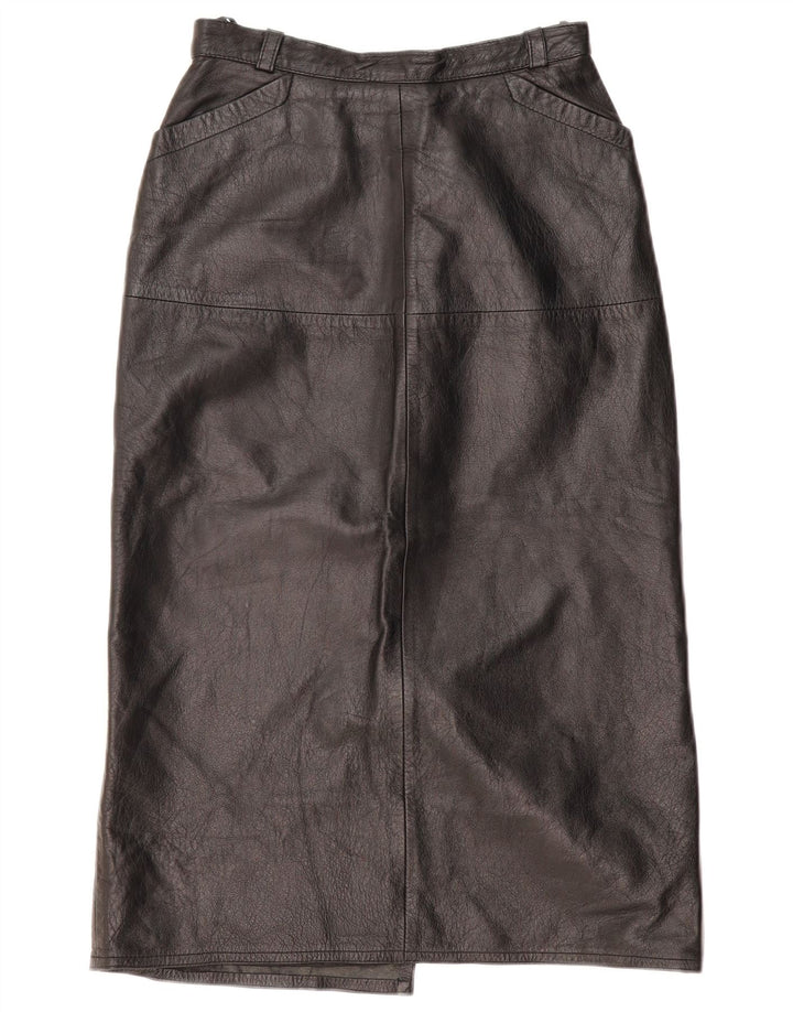 VINTAGE Falda de cuero para mujer EU 36 Pequeño W26 Cuero negro