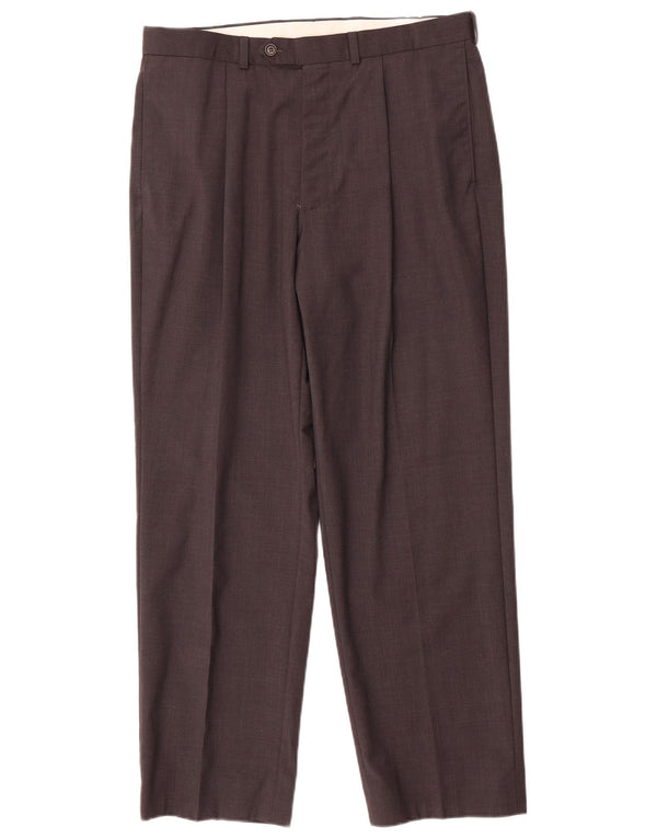 Marks & Spencer Pantalón de traje con pinzas para hombre W34 L29 Lana gris