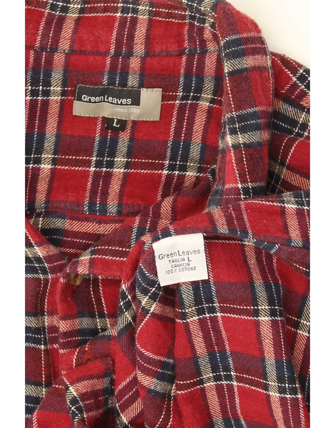 Camisa de franela para mujer con hojas verdes de algodón a cuadros rojos grandes