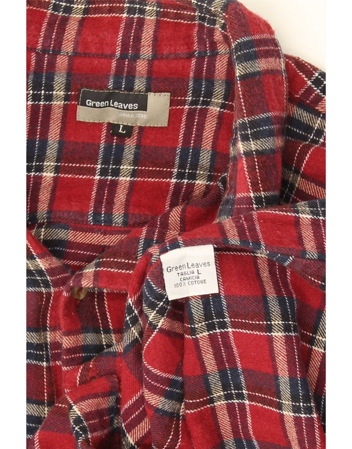 Camisa de franela para mujer con hojas verdes de algodón a cuadros rojos grandes