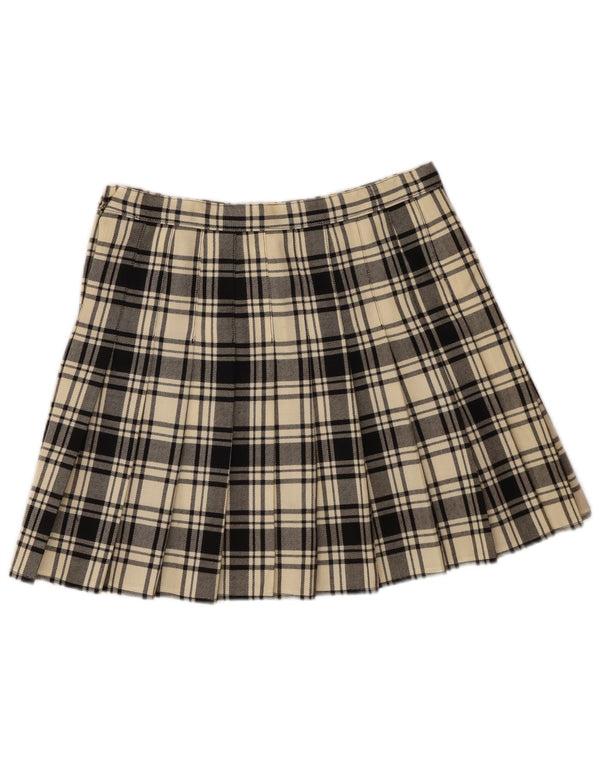 Minifalda VINTAGE para mujer W30 Mediana de lana virgen a cuadros blanquecinos