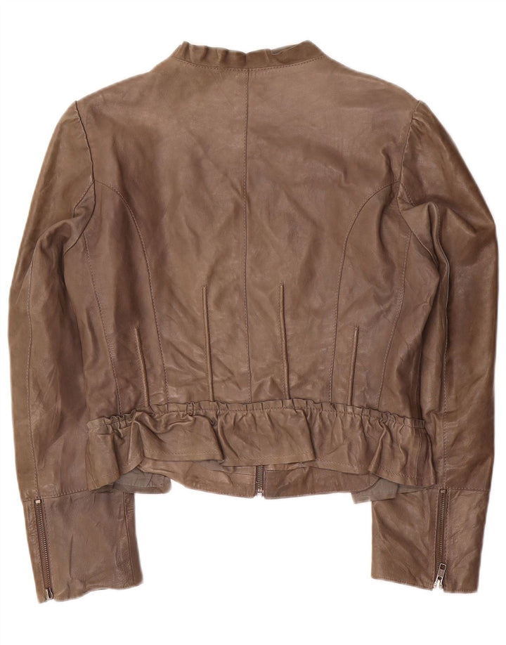 Penny Black Chaqueta de cuero corta para mujer UK 44 Cuero gris grande