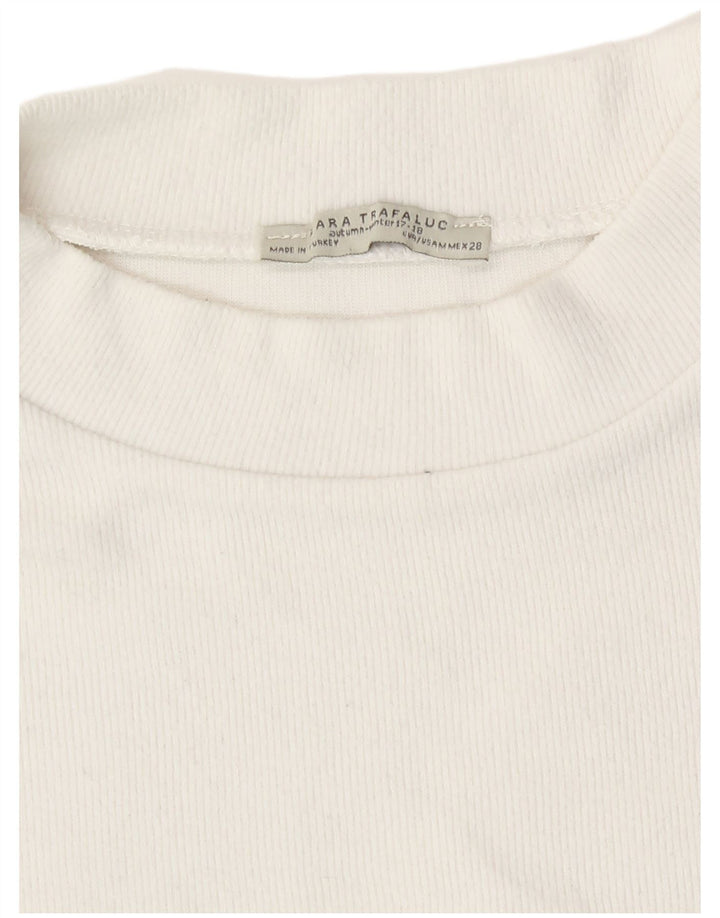 Zara Mujer Crop Camiseta Top UK 12 Medium Blanco Algodón