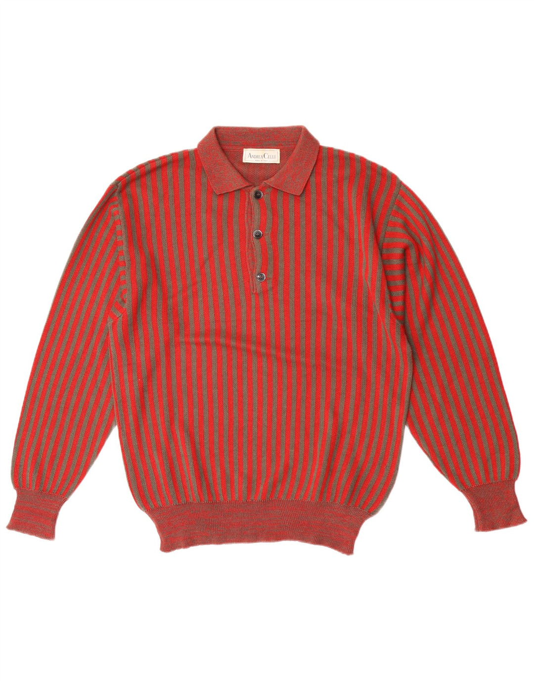 Andrea Celli Jersey Hombre con Cuello Polo De Algodón A Rayas Rojo Medio