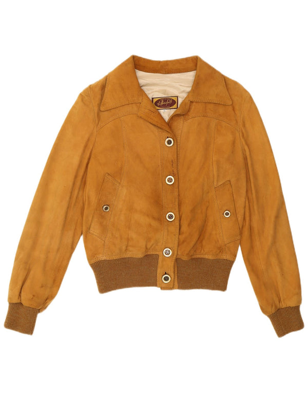 Vintage mujer ante bomber chaqueta IT 44 marrón medio retro