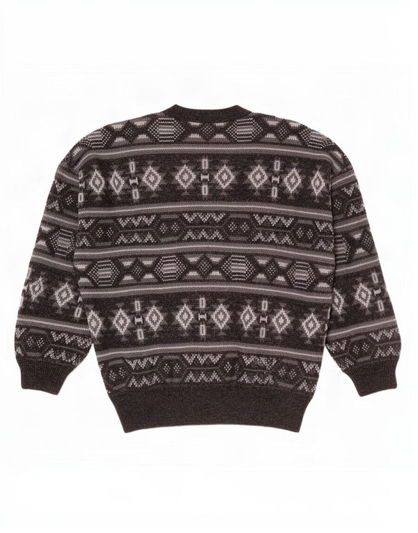 Vintage hombres V-cuello jumper suéter grande gris Fair Isle