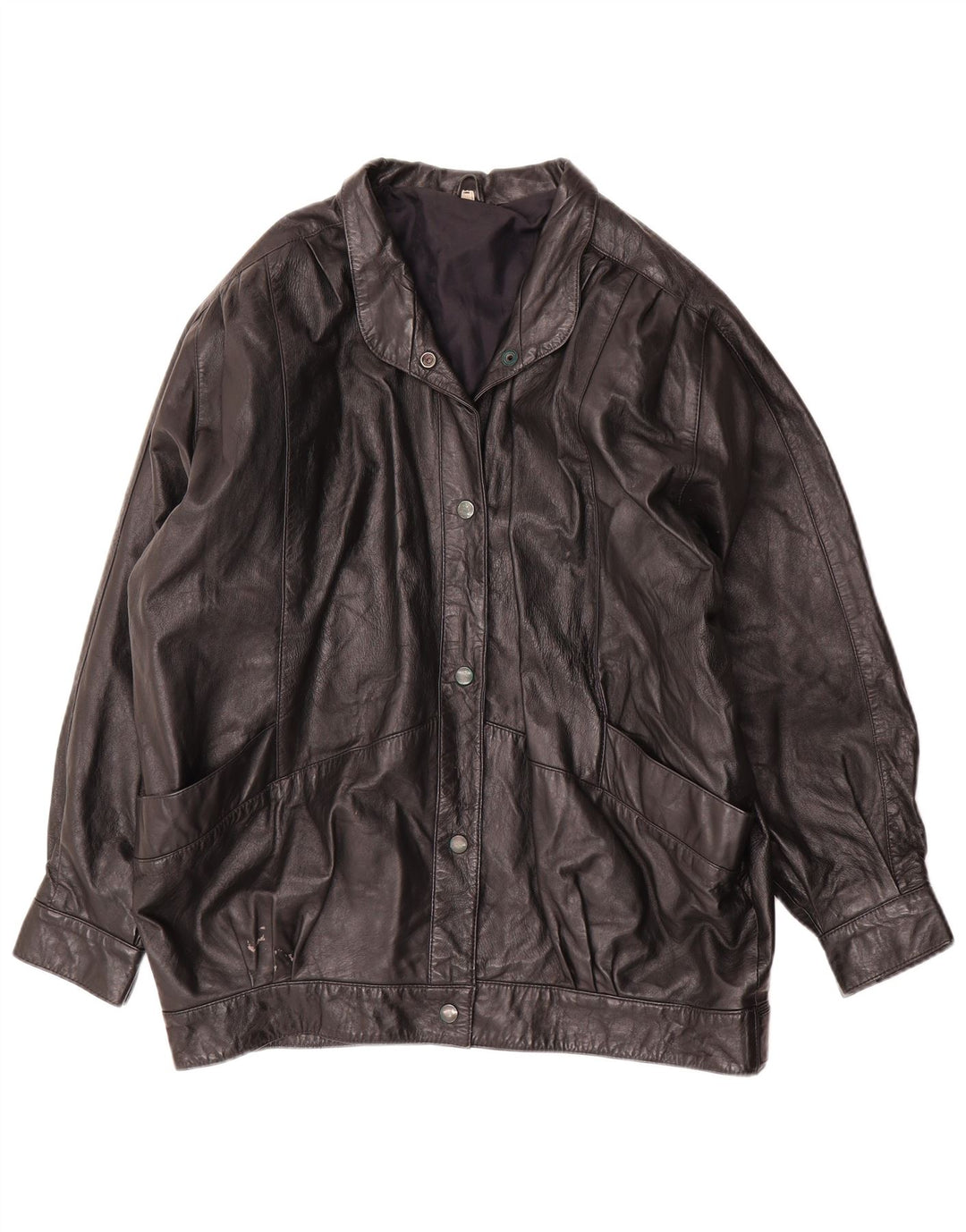 Chaqueta de cuero vintage de gran tamaño para mujer UK 46 Large Black