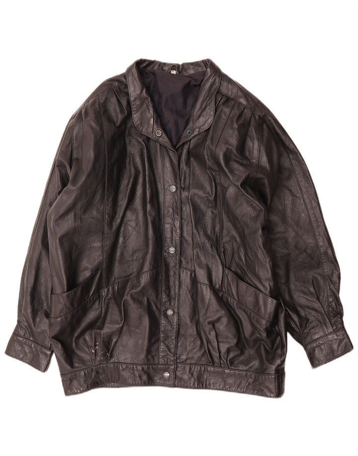 Chaqueta de cuero vintage de gran tamaño para mujer UK 46 Large Black