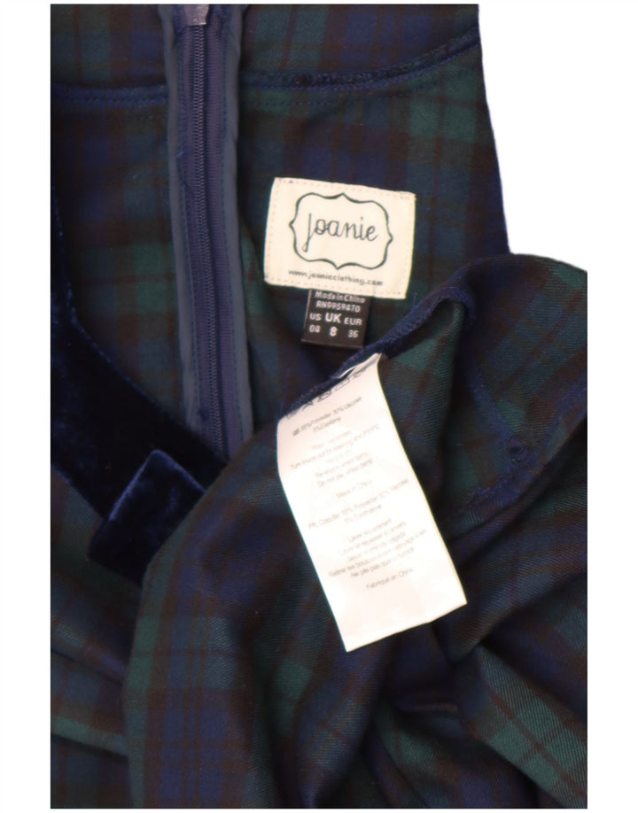 Joanie Vestido acampanado de manga larga para mujer UK 8 Pequeño Poliéster a cuadros verdes