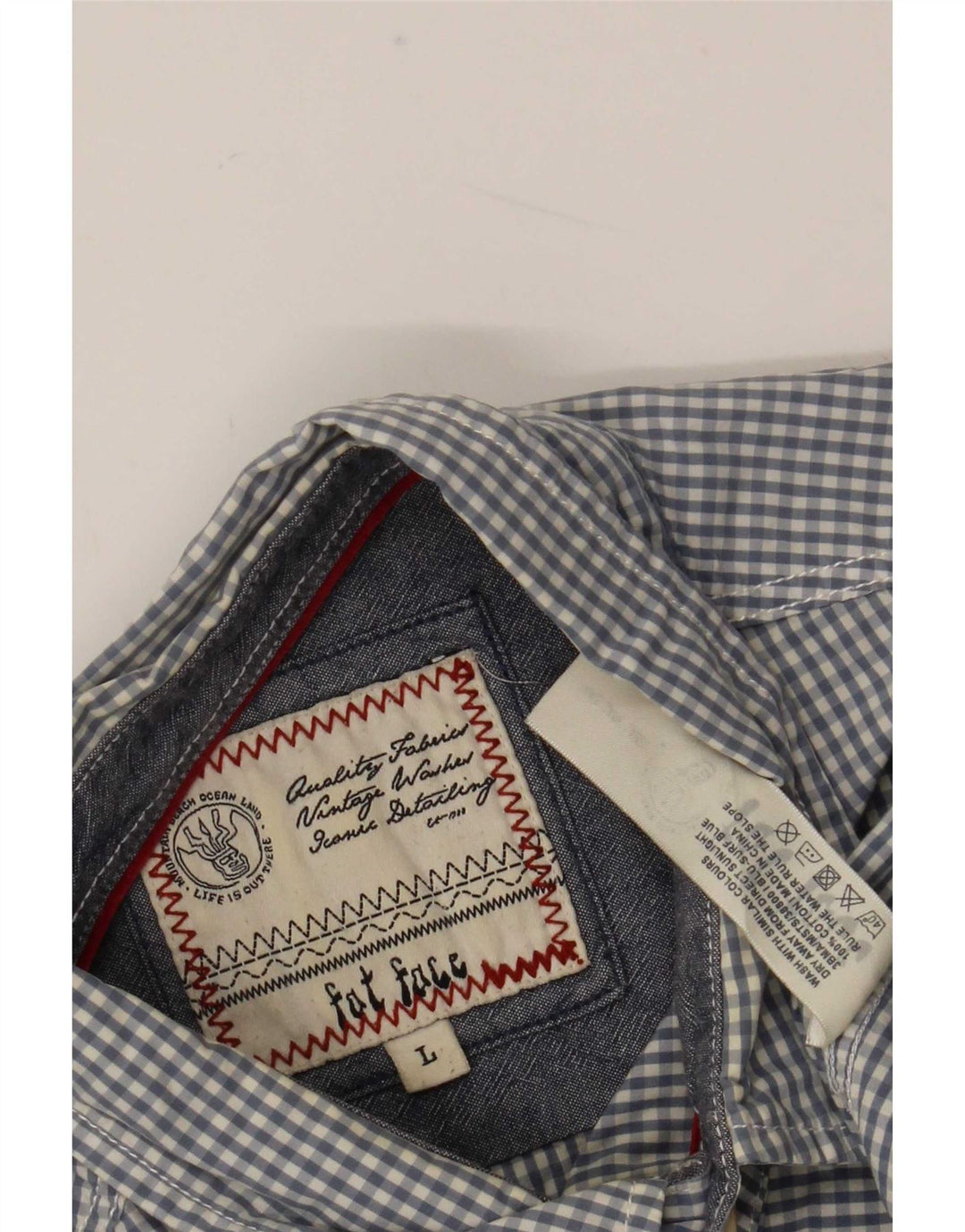 Camisa de manga corta para hombre Fat Face de algodón a cuadros azul grande