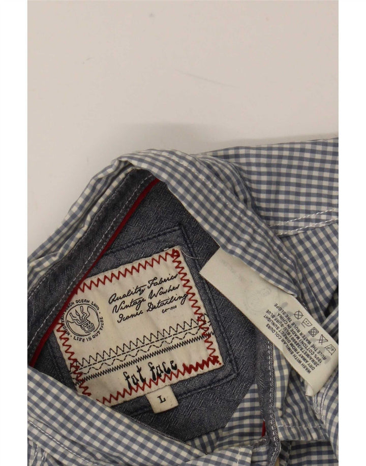 Camisa de manga corta para hombre Fat Face de algodón a cuadros azul grande