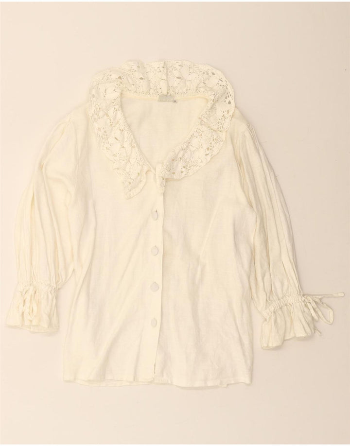 HESS FRACKMANN Blusa camisera de manga 3/4 para mujer EU 38 Medium Off White Linen