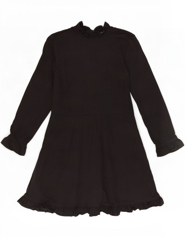 Zara Mujer Vestido Acampanado De Manga Larga UK 8 Small Algodón Negro