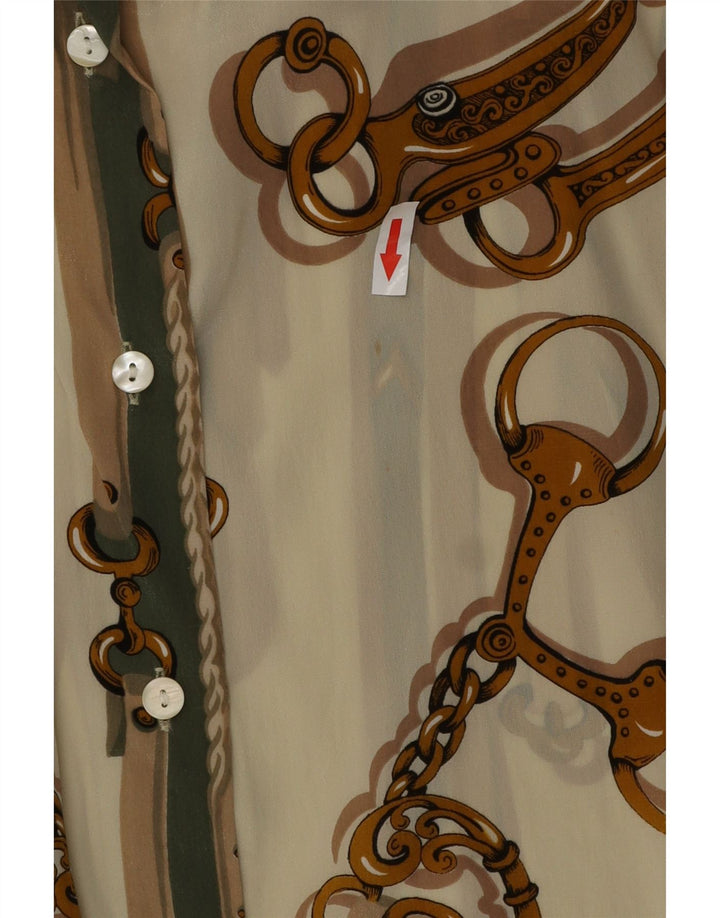 Vintage mujer patrón abstracto camisa blusa IT 46 Acetato beige grande