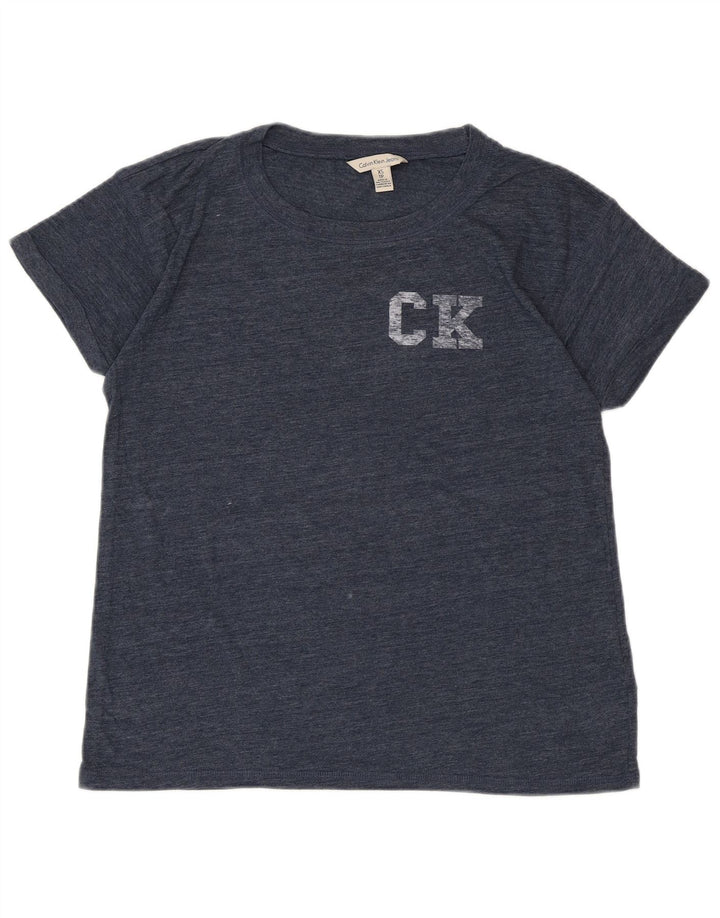 CALVIN KLEIN JEANS Camiseta gráfica para mujer Top UK 6 XS Azul marino moteado