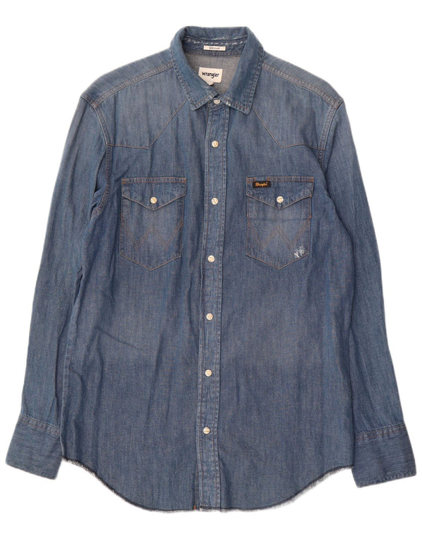 Wrangler Mens Denim Shirt Medium Blue Cotton
