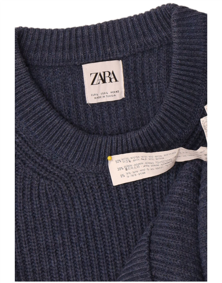 Zara Hombre Jersey De Cuello Redondo Jersey Grande Acrílico Azul