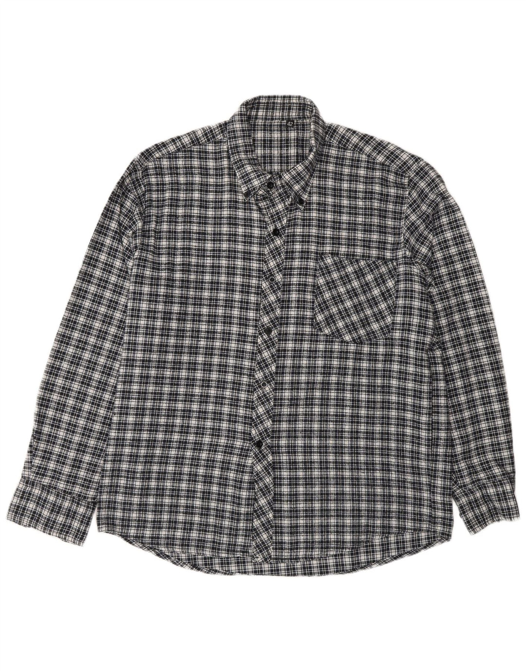 Vintage hombres franela camisa tamaño 42 grande azul marino comprobar algodón