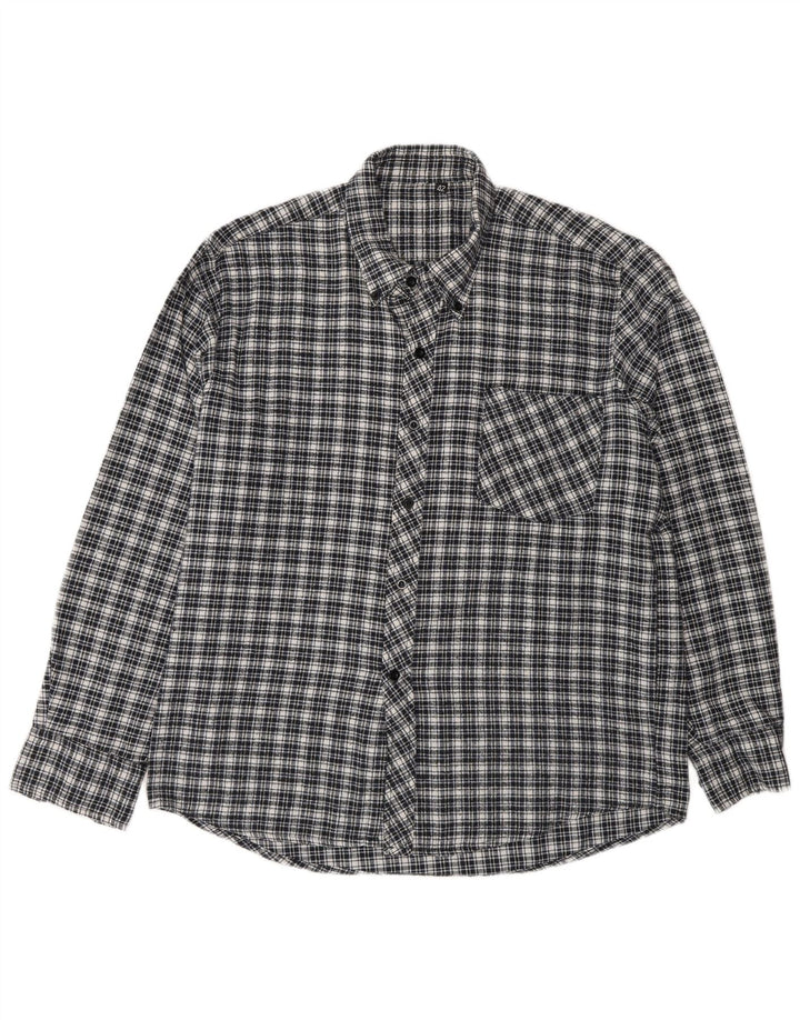 Vintage hombres franela camisa tamaño 42 grande azul marino comprobar algodón