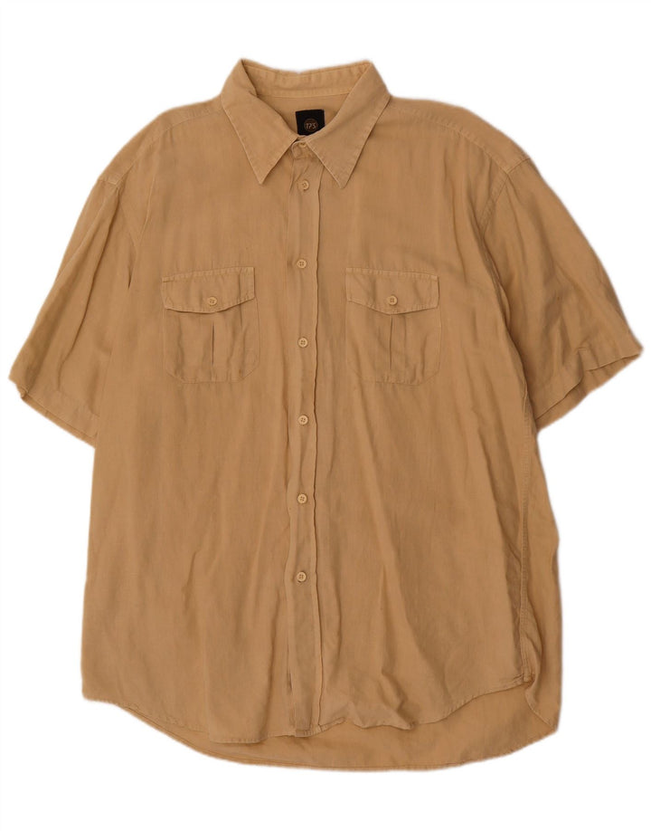 Camisa Vintage Hombre Manga Corta 2XL Lino Beige