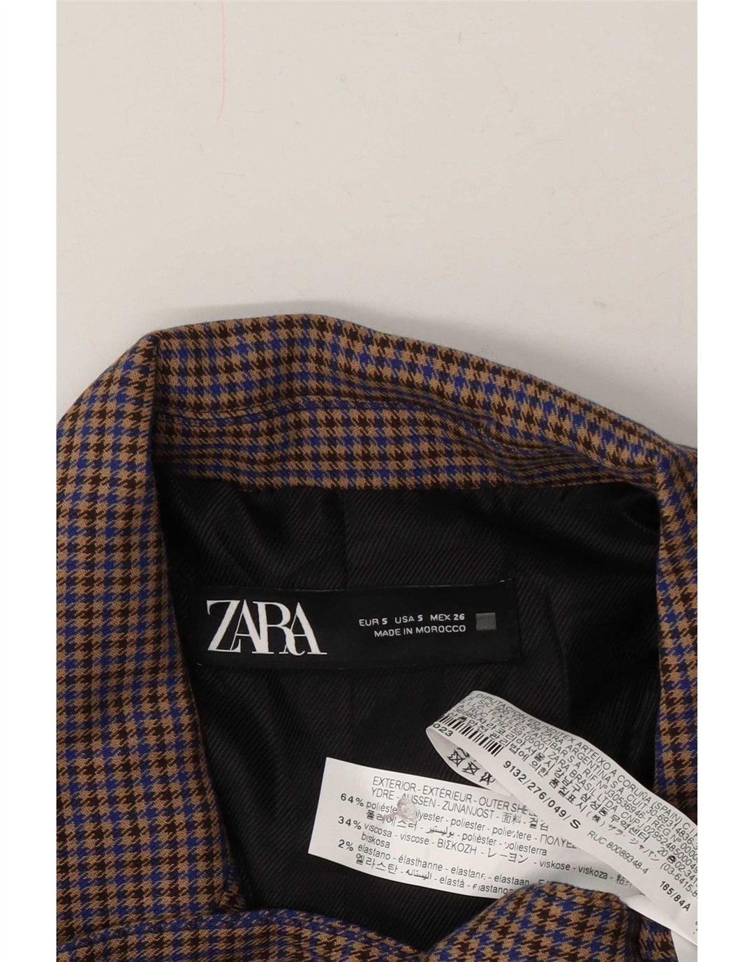 Zara Chaqueta Blazer Extragrande para Mujer UK 10 Small Multicolor Houndstooth
