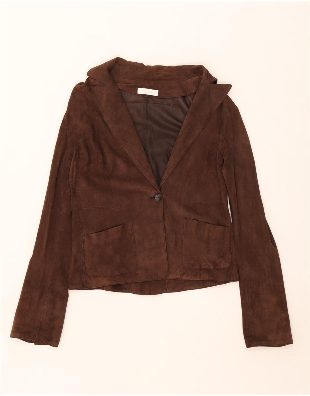 Latramoda Chaqueta Blazer de Ante con 1 Botón para Mujer IT 46 Grande Cuero marrón