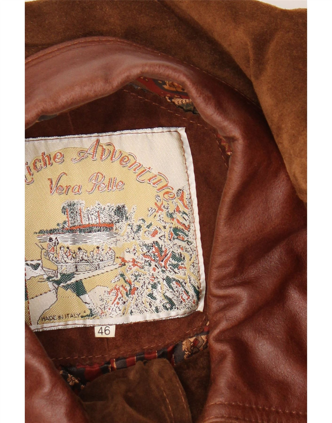 Vintage hombres chaqueta de gamuza holgada IT 46 cuero marrón pequeño