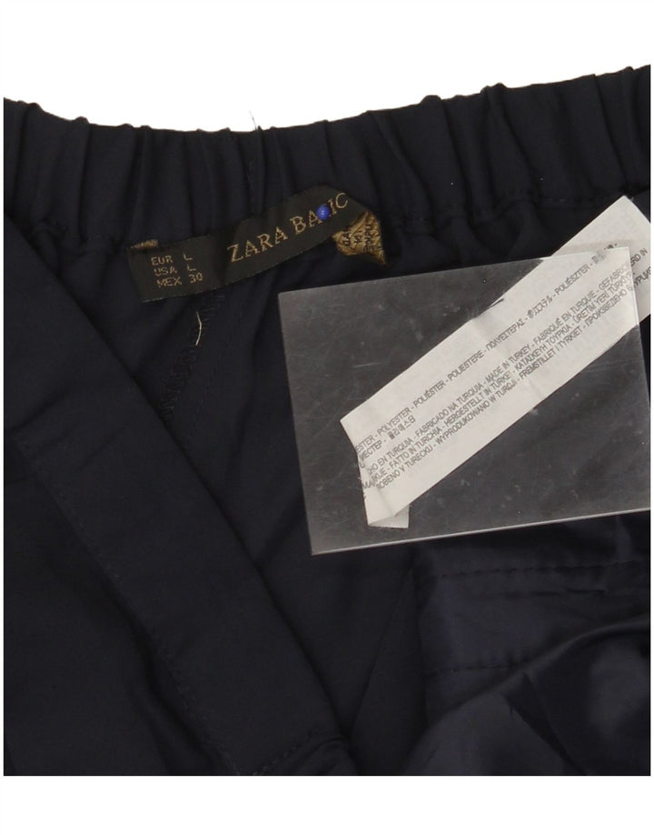 ZARA Mujer Pantalón Casual Pierna Ancha Grande W32 L31 Poliéster Azul Marino
