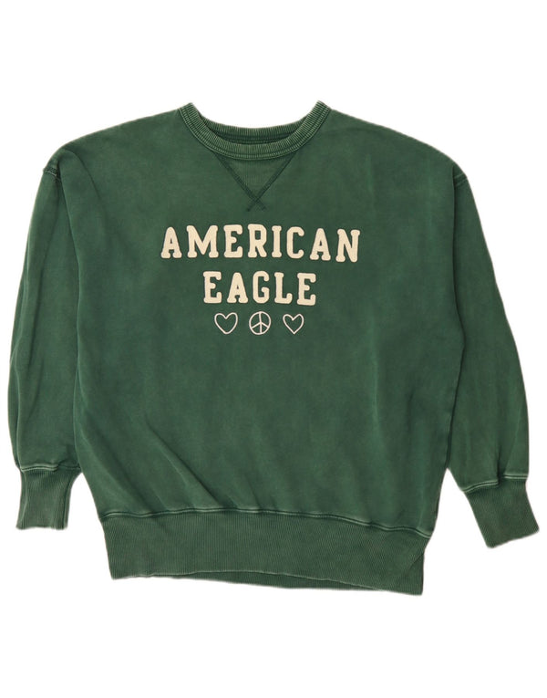 American Eagle Mens Graphic Loose Fit Sweatshirt Jumper XS Green Cotton