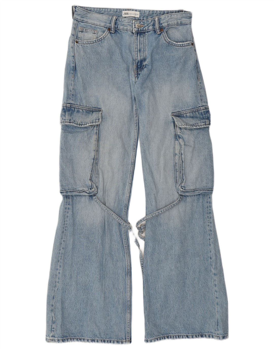 ZARA Mujer Vaqueros Cargo Acampanados EU 36 XS W26 L32 Algodón Azul